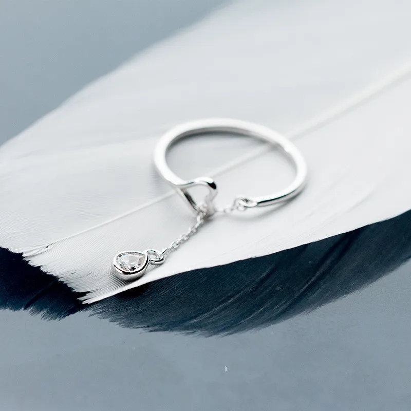 

1mm SO THIN 100% Authentic REAL.925 Sterling Silver Fine Jewelry open heart love &waterdrop tassel Ring GTLJ1456