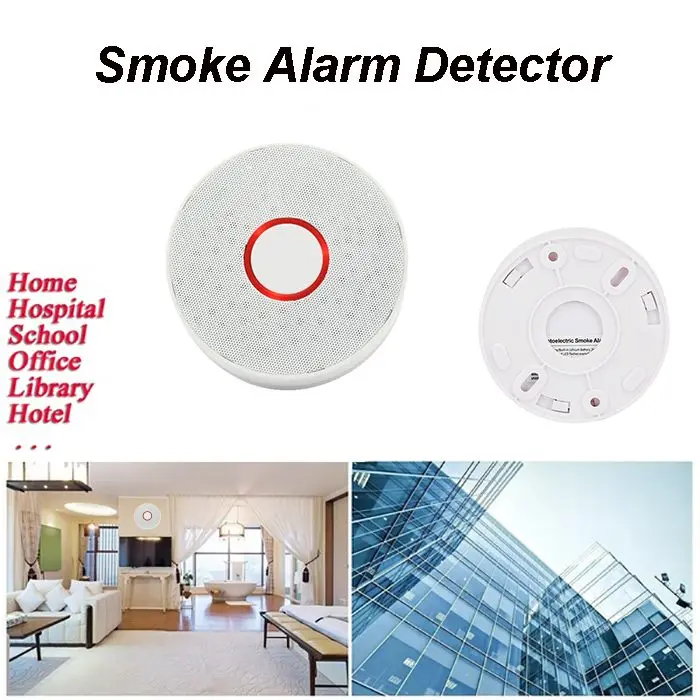 

Wireless Smoke Detector Portable Alarm Sensors Security Built-in Lithium Battery Sound & Flash Alarm & LED Alarm Indicator White