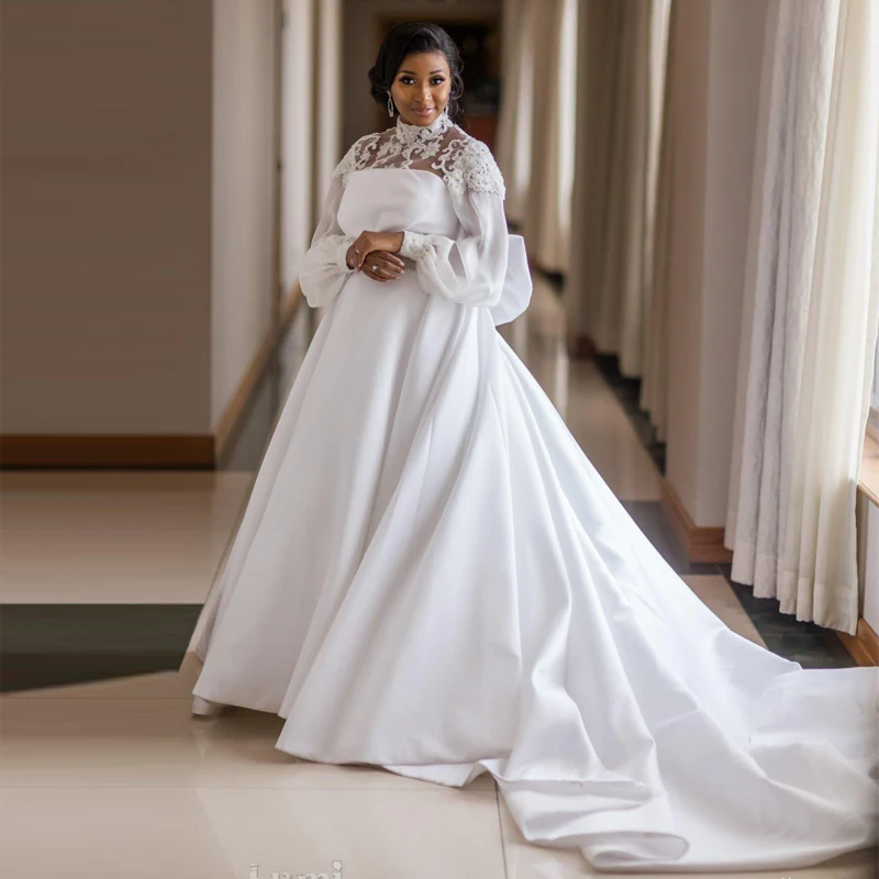 high neck plus size wedding dress