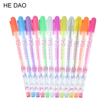 

12 Pcs /pack , Kawaii Candy Color Princess Style Multicolor Gel Ink Pen Escolar Stationery Papelaria School Office Supplies