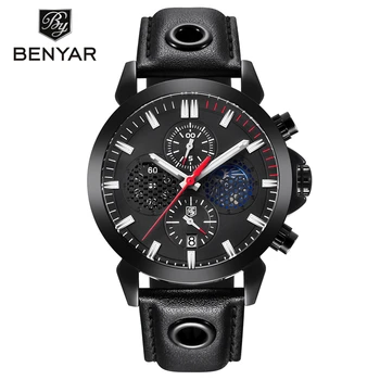 

Relogio Masculino BENYAR Sport Watch Mens Top Brand Luxury Chronograph Quartz Wrist Watch Moon Phase Clock Men saat Reloj Hombre