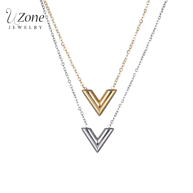 

UZone Stainless Steel Simple V Necklace For Women Letter Pendant Necklace Ketting Friendship Gifts 2018 Collier Femme Bijoux