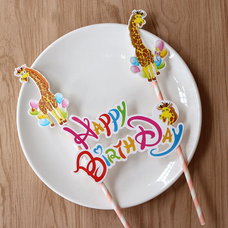 Минни торт Топпер с бумажной соломинкой для детского душа украшения Anniversaire Микки флажки для торта вечерние кекс - Цвет: Giraffe