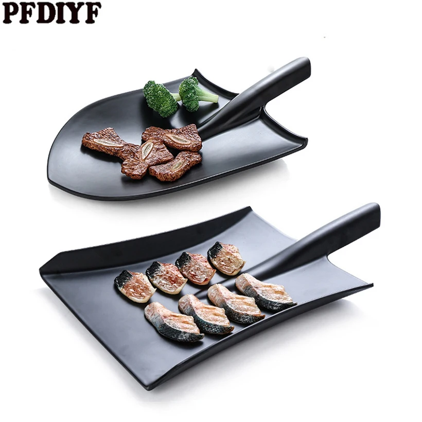 

Black Creative Dish Grill Personality Shovel Styling Imitation Porcelain Special Restaurant Barbecue Plate Melamine Tableware