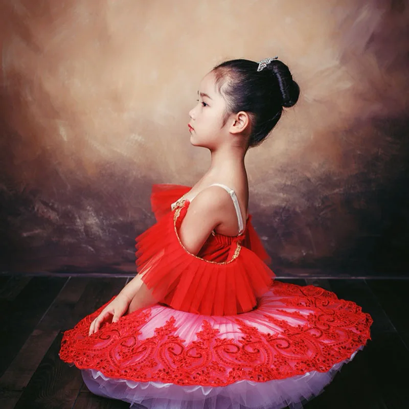 New Children Plattered Tutu Ballet Skirt Red Pettiskirt Swan Lake Show Dance Performance Costume