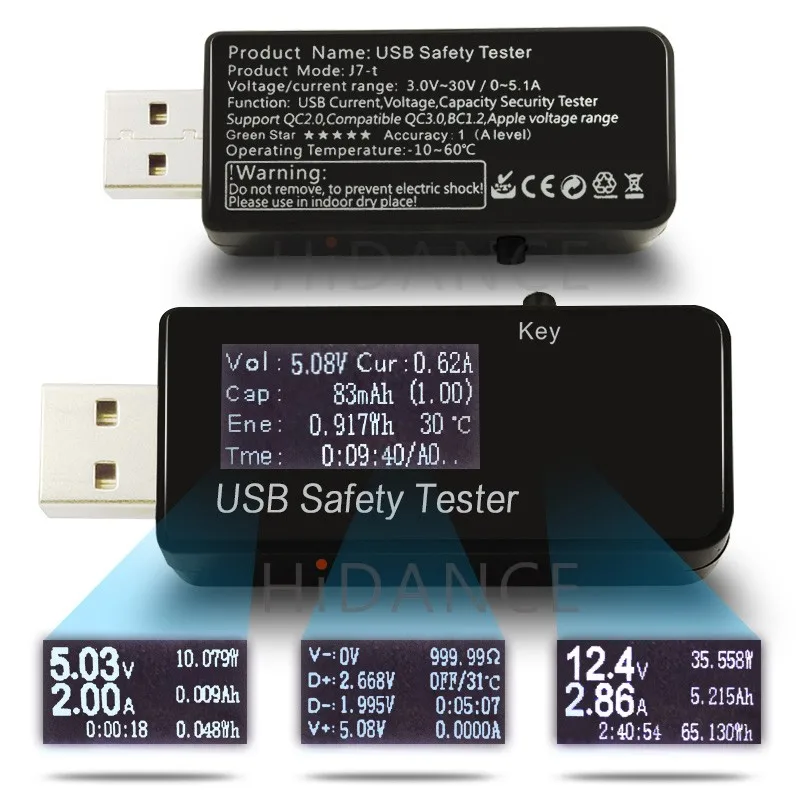 USB тестер для автомобиля измеритель напряжения и емкости с зажимами типа