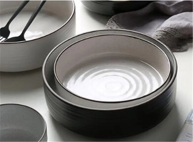 NIMITIME керамические бытовые рисовые суповые чаши фарфоровая посуда столовая посуда белый и черный цвет круглая обеденная тарелка, столовая посуда