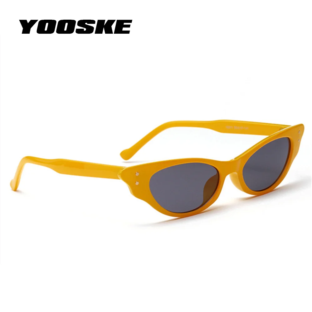 YOOSKE винтажные маленькие солнцезащитные очки для женщин Кошачий глаз Роскошные брендовые дизайнерские солнцезащитные очки ретро желтые красные женские солнцезащитные очки черные очки