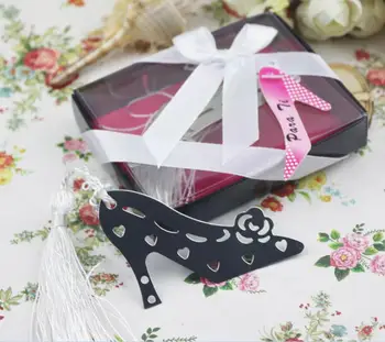 

lastest fashion new silver metal bookmarks bookmark carved cute fashion high heel fringe silk tassel box for Wedding Party Gift
