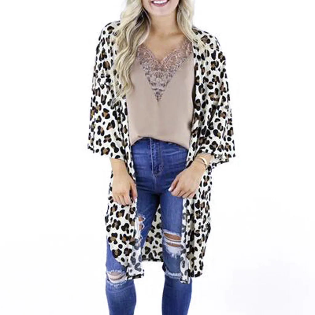

2019 Women Leopard Print Bikini Cover Up Chiffon Beach Dress Cape Cardigan Swimwear Summer Swimsuit Pareos De Playa Mujer Tunics