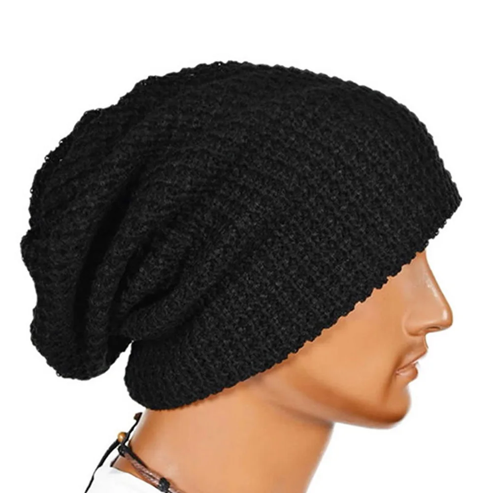 Унисекс Для мужчин Для женщин вязаный шерстяной зимний Слауч шапочка скейтборд шляпа Кепки - Цвет: black