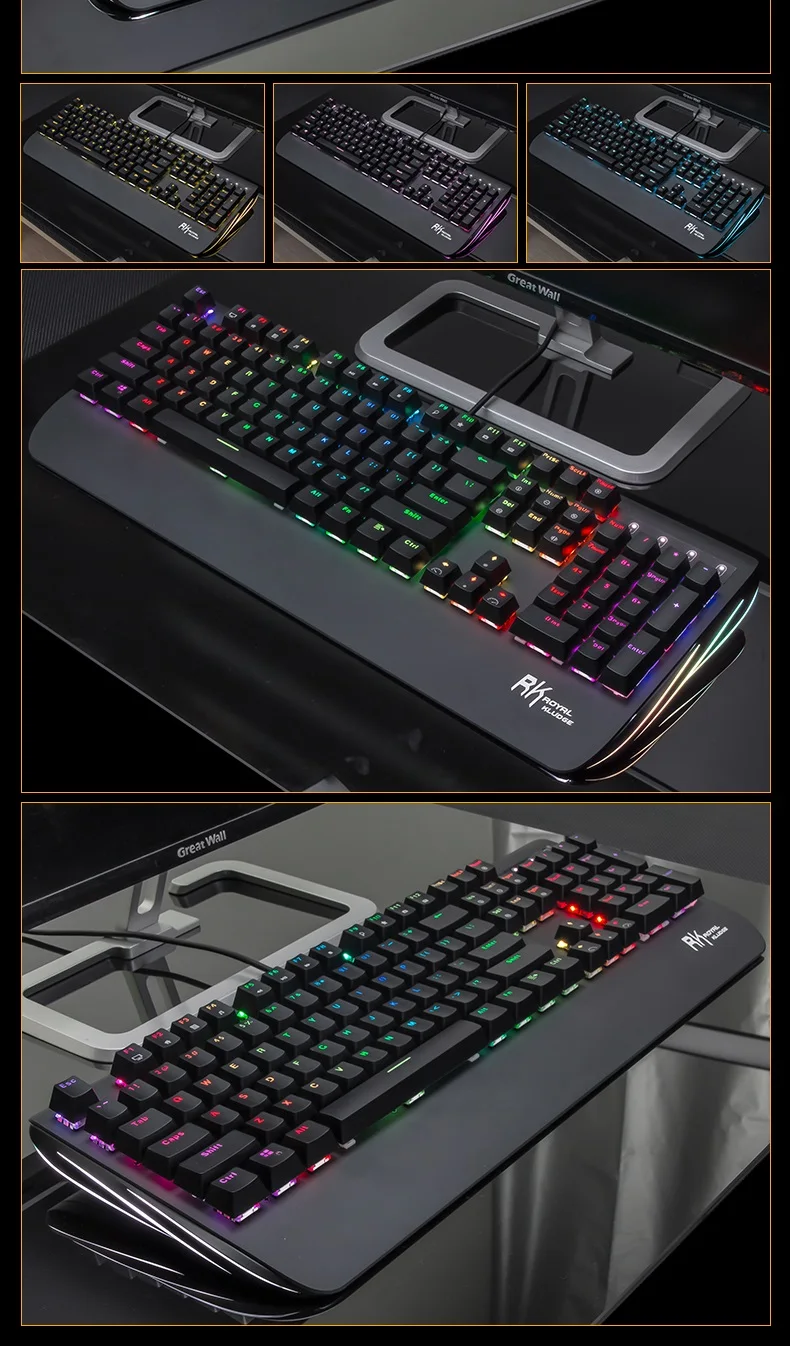 Royal Kludge Black Shodow металлическая панель RGB с подсветкой USB Проводная Механическая клавиатура, большая Подставка для рук черная, синяя, коричневая, красная ось