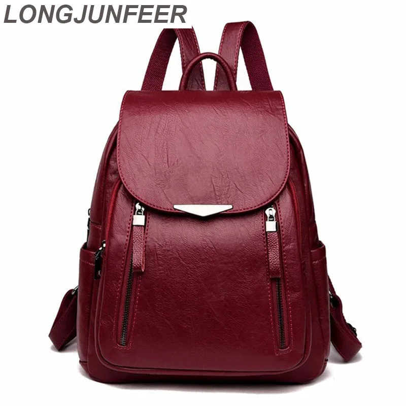 

2019 Women Leather Backpacks Female Shoulder Bag Sac A Dos Ladies Bagpack Vintage School Bags For Girls Travel Back Pack ZL012