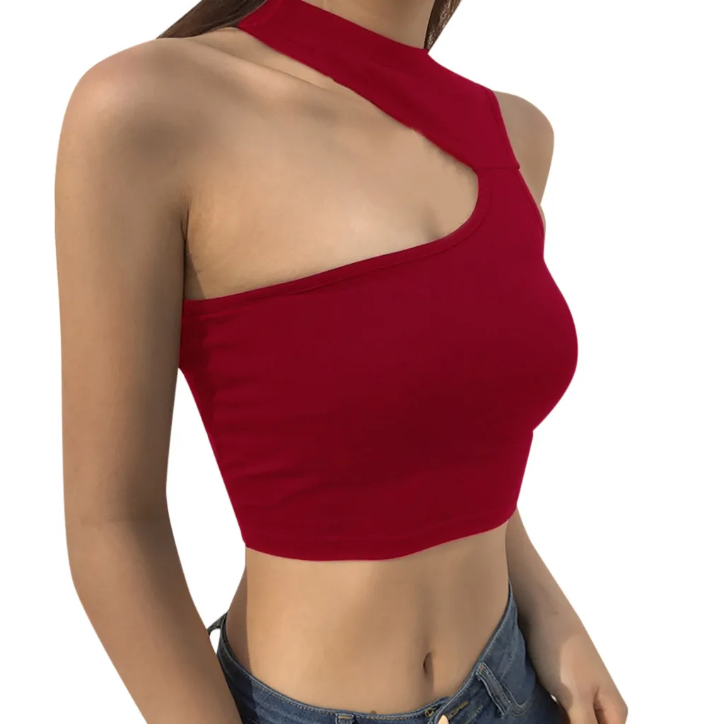 Off Shoulders Slim Vest Women Sexy Hollow Sling Cropped Tops Black Summer Camis Streetwear Harajuku Tank Tops Tight Shirt#yl - Цвет: Red