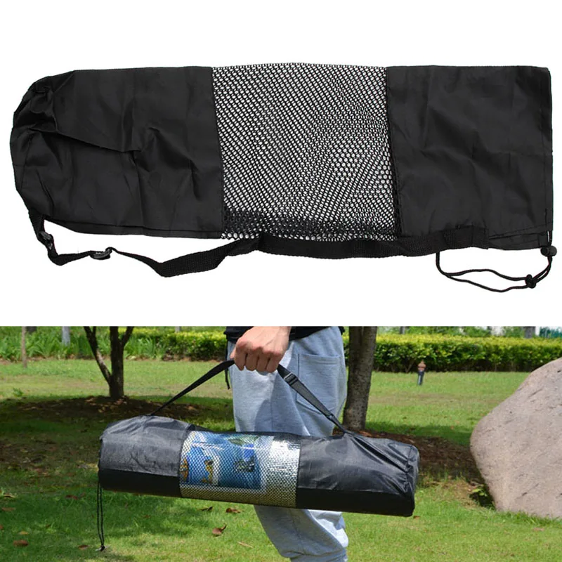 

New Portable Yoga Pilates Mat Nylon Bag Carrier Mesh Center Adjustable Strap Holder