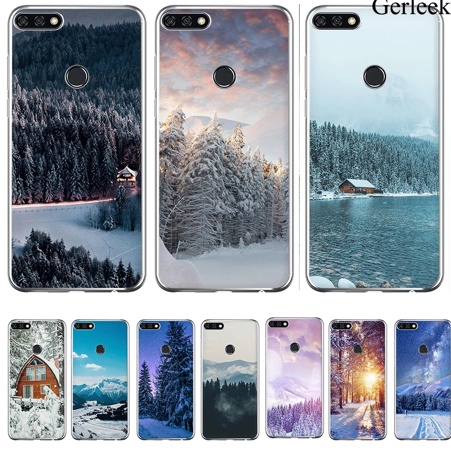 Чехол для телефона зимний Снежный лес Huawei Y5 Y6 Y7 II 2017 2018 Prime защитный