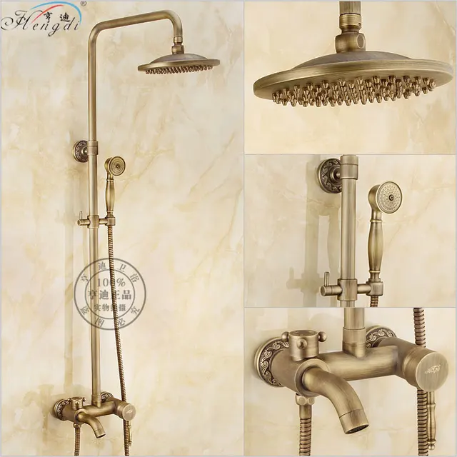 Antique Copper Shower Faucet Set With 8 Inch Head Rain Fall With All