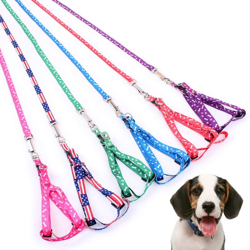 

110CMpet leash portable adjustable cat dog collar polyester printing durable belt chest strap training walking belt pet supplies