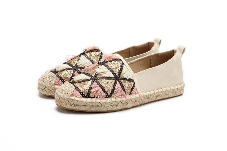 MInmclas Alpargatas Espadrilles; шикарные удобные слипоны; Женские Повседневные тапочки; дышащие льняные парусиновые туфли из конопли с кисточками и блестками для девочек