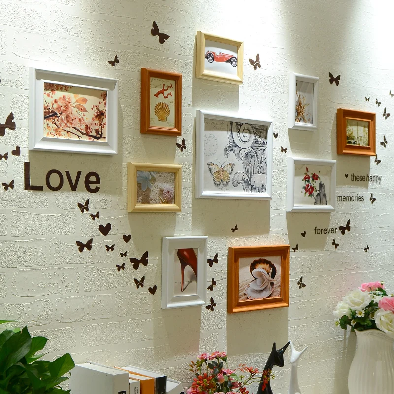 10 Pcs Photo Frames And Sticker Set Multi color Wall Hanging Picture