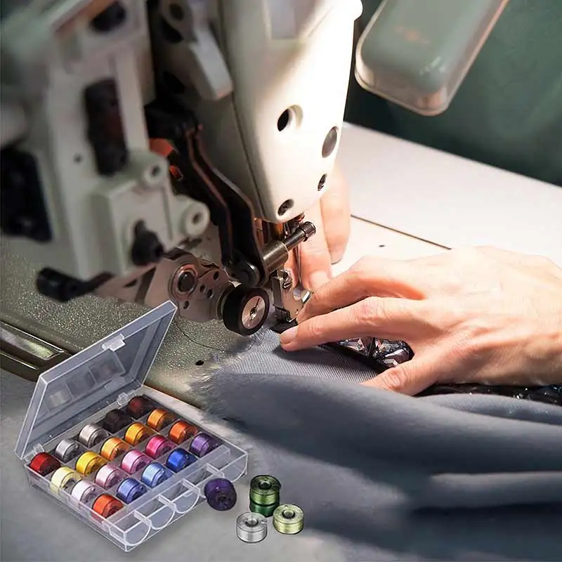 

25pcs Clear Machine Bobbins & Assorted Colors Sewing Thread for Brother/ Babylock/ Janome/ Kenmore/ Singer YU-Home