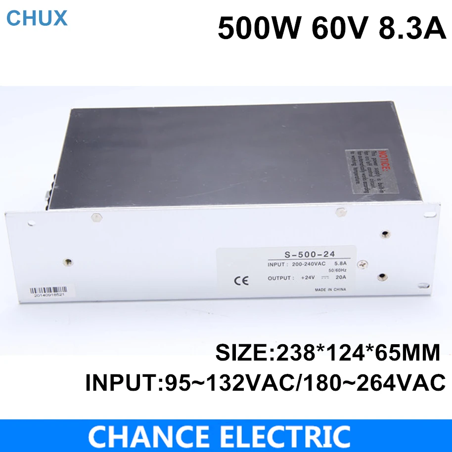 

High power switching power supply 500W 60V 8.3A switching power supply AC to DC for LED strip light(S-500-60)