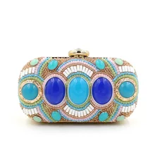 Bolsa feminina Blau Stein Perlen Perle Nieten Ketten Metall Schwarz Abend-handtasche Gehobenen Styling Geldbörse Tag Kupplungen Auf Verkauf