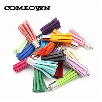 

COMEOWN 100pcs 33mm Mixed Color Suede Leather Tassel Earrings Charm Pendant Silver Cap Tassels for DIY Jewelry Making Findings
