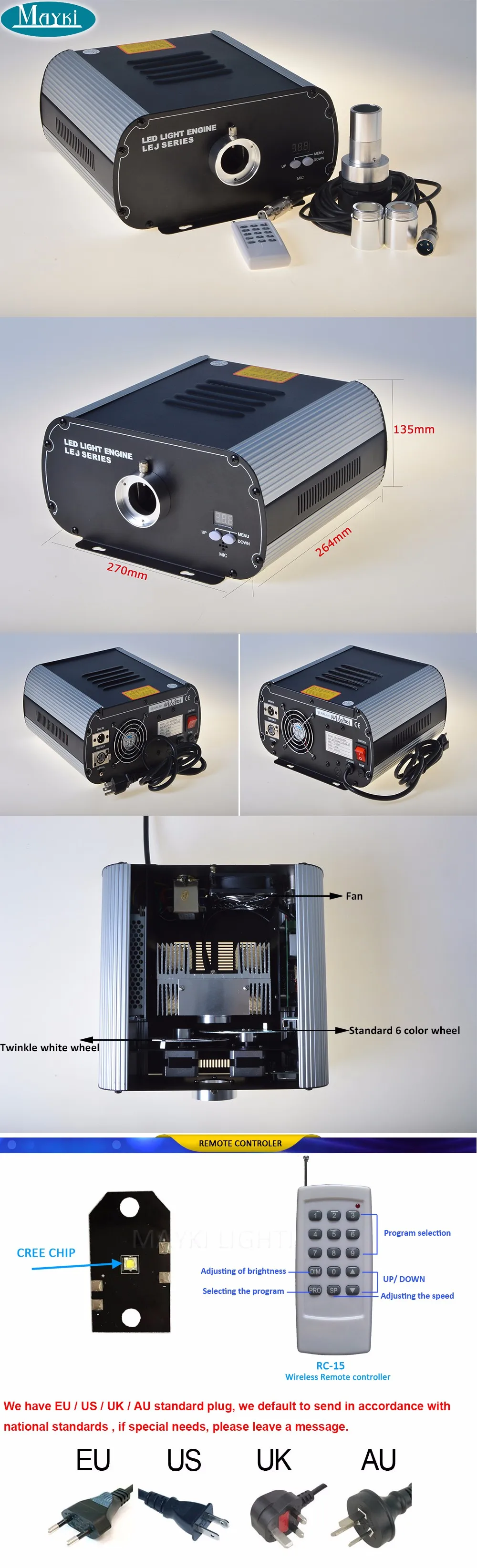 two motors powerful 40W Cree chip LED fibre optic light source with two wheel inside for led ceiling lamp (7)