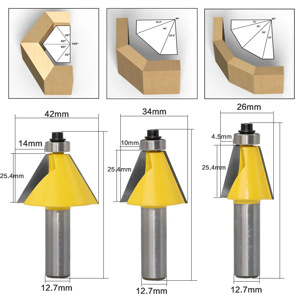 3 шт. 1/" 1/2 хвостовик 30 градусов фаской& конические фреза для отделки кромки бит деревообрабатывающие фрезы Деревообработка Биты