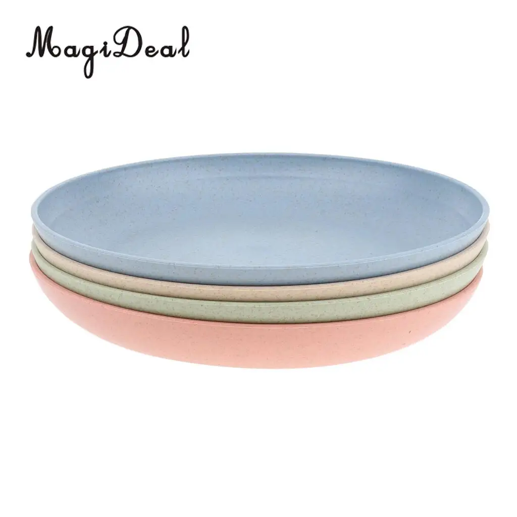 MagiDeal 4 Pcs Wheat Straw Healthy Dinner Plates Serving Dishes Round Shape 20cm Dia. Outdoor Camping Home Dinner Lunch