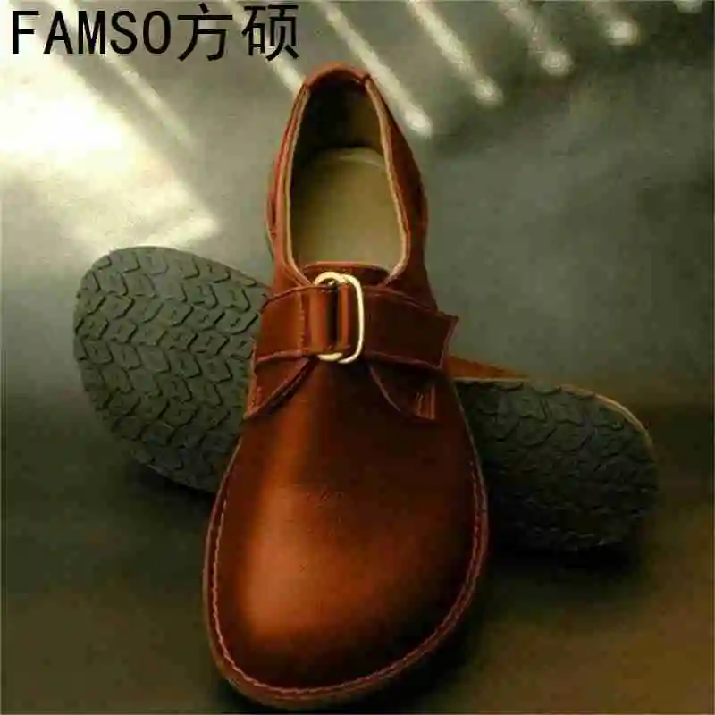 

FAMSO Women's Vulcanize Shoes TOP Fashion Four Season Large Size 34-43 Casual Shoes Flats Clogs Shoes Buckle Retro Mules Shoes