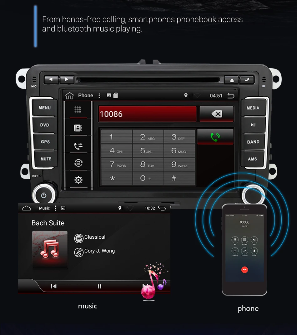 Best Eunavi 2 Din Android 9.0 Car DVD Player Audio Radio GPS navi For VW GOLF 6 Polo Bora JETTA B6 PASSAT Tiguan SKODA OCTAVIA 9