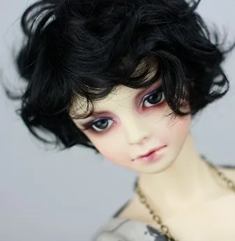 

D01-P469 children handmade toy 1/4 1/3 Doll Accessories BJD/SD/MDD doll wig Black face curling short hair 1pcs