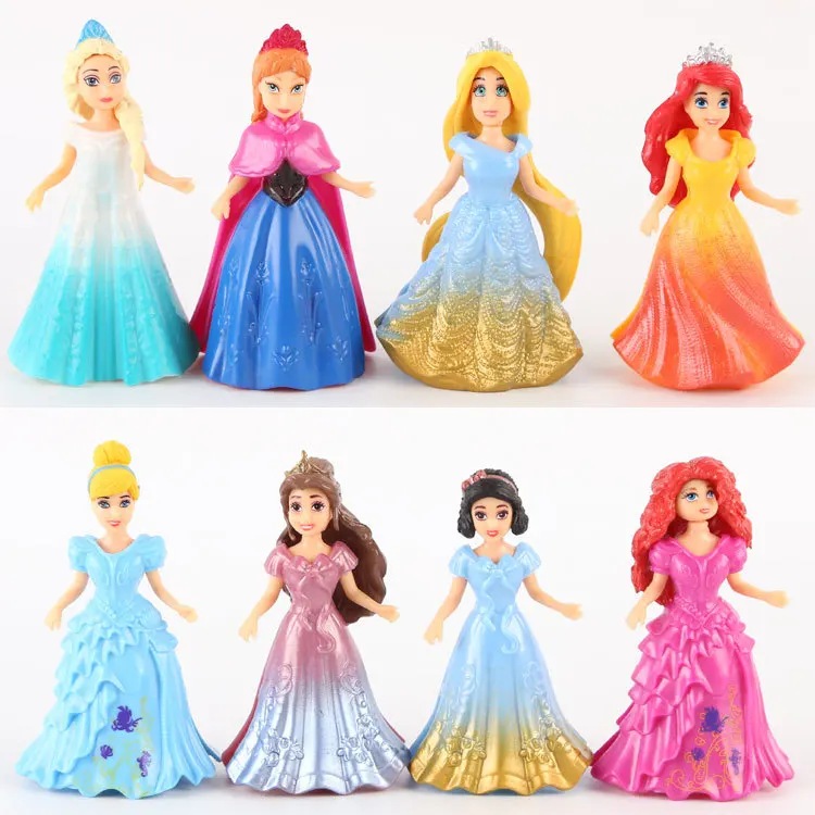 Disney Toys 8pcs/Lot 10cm Princess Cinderella Frozen Elsa Anna Pvc Action Figure Set Doll Dress Can Change Classic Toys For Kid Disney Toys 8pcs/Lot 10cm Princess Cinderella Frozen Elsa Anna Pvc Action Figure Set Doll Dress Can Change Classic Toys For Kid