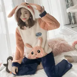 JINUO новый продукт милый мультфильм кролик для женщин зима коралловый флис пижамы для девочек молодых дам Теплый Прекрасный мягкий дом