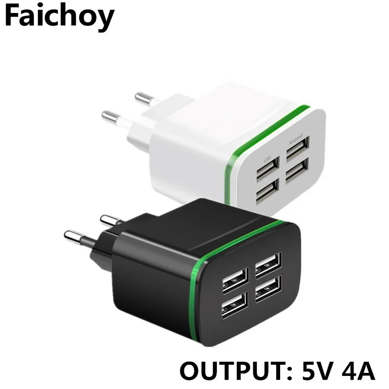 4 Ports USB Power Adapter Travel Wall Charger US Plug For iPhone Samsung
