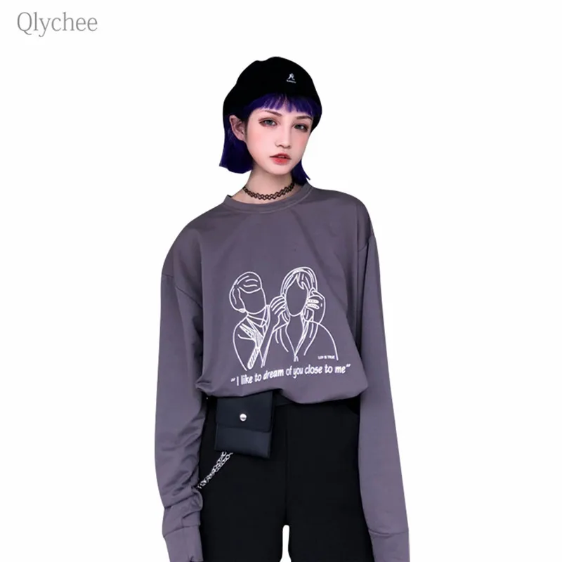 Qlychee с надписью и персонажами мультфильмов кофты длинными рукавами круглым