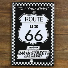 YRJJ-015 винтажные оловянные вывески "получить ваши удары маршрут США 66" настенные художественные промыслы, таблички и знаки автомобиля железа для бар Домашний Декор 20X30 см