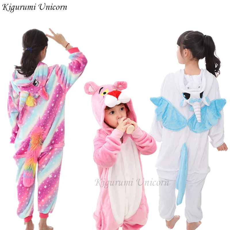 

Pink Leopard Kigurumi Unicorn Pajamas Children's Pajamas for Boys Girls Flannel Kids Stich Set Animal Sleepwear Winter Onesies