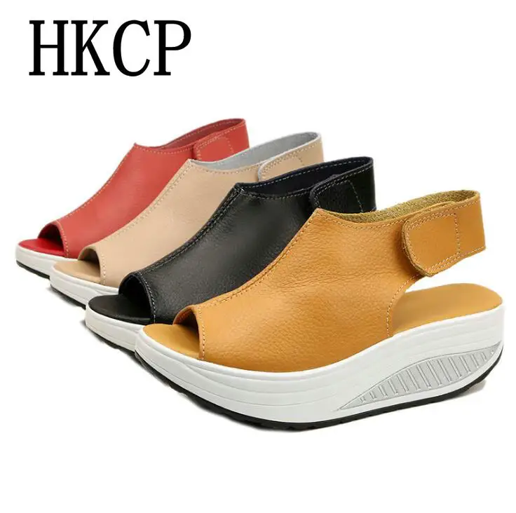 

New female summer sandals thick bottom velcros wedges muffin bottom sandals waterproof platform fish mouth sandals large size 43