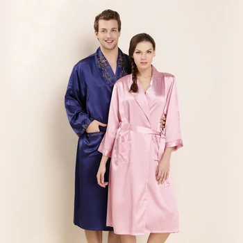 

CEARPION Lovers Silk Casual Home Clothes Chinese Vintage Embroidery Dragon&phoenix Robe Wedding Evening Party Kimono Bathrobe