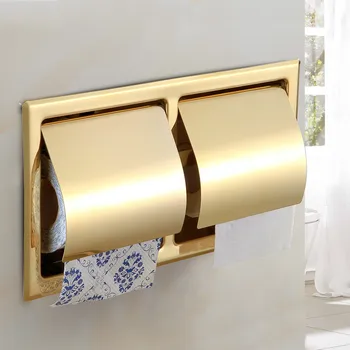 

304 Stainless Steel Gold Toilet Paper Holder Hardware Wall Type Rolling Box Embedded Double Roll Paper Towel Rack Style