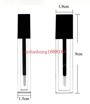 

500pcs/lot Plastic PETG 8ml lip gloss tube container with black cap