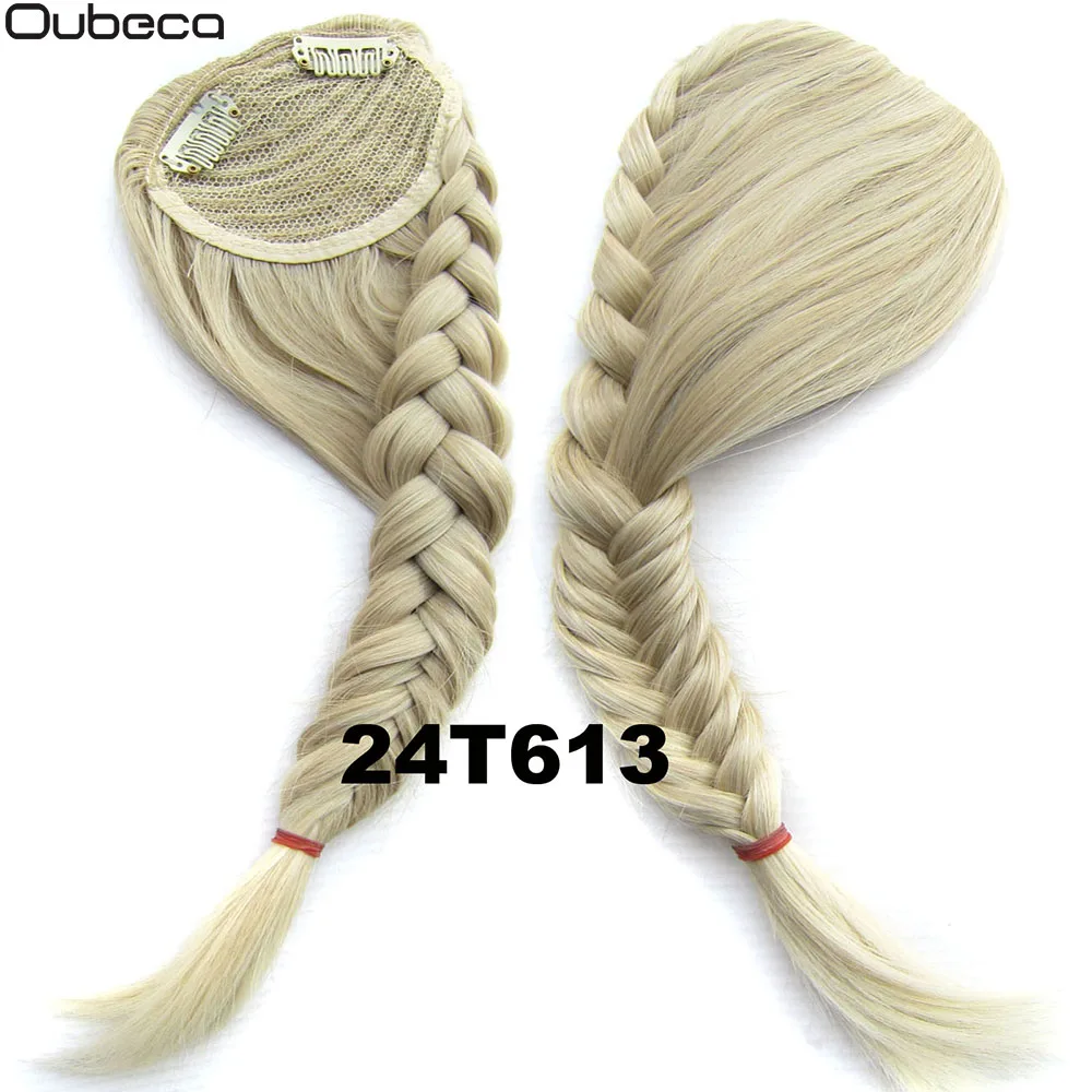 Oubeca синтетические рыбий хвост плетеные градиентные челки поддельные волосы взрыва спереди косы бахрома клип в наращивание волос для женщин - Цвет: 24T613