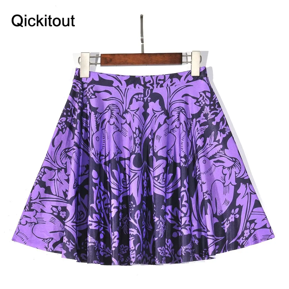 Женская юбка, фиолетовый кролик, цифровой принт, благородная стрейч, высокая талия, расклешённая и в складку, мини юбки, Прямая