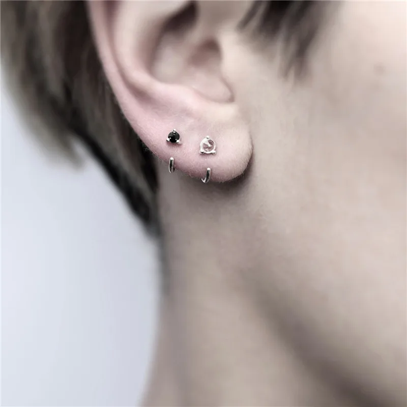 

1PC European Personality Zircon Mini Small Stud Earring Silver Color Round Ear Nail Women Fashion Ear Circle Ear Clip E308