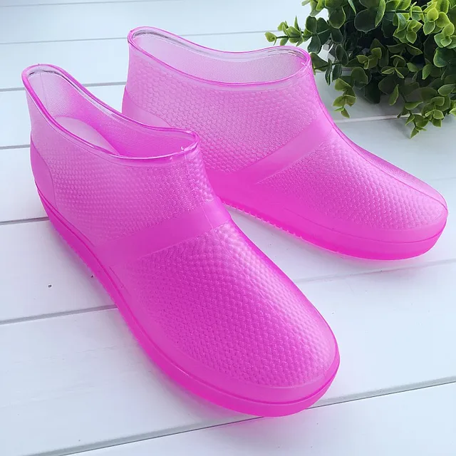 2016 Women Rain Boots Transparent Slip On Shoes Woman Ankle Boots Solid