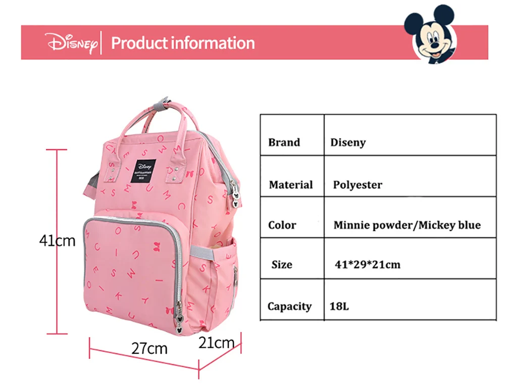 Disney Mummy Maternity Diaper Bags Backpack Larger Capacity Backpack Nappay Baby Bag Travel With Stoller Straps For Baby Care