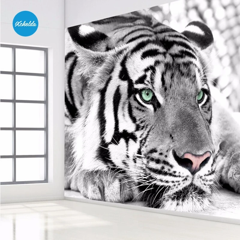 3D Tiger Mural Wallpapers Custom Painting Black White Design Background